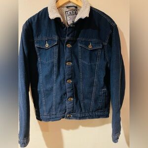 LADA Men’s Denim Bomber Jacket Sherpa Lined Button Up, Size M
